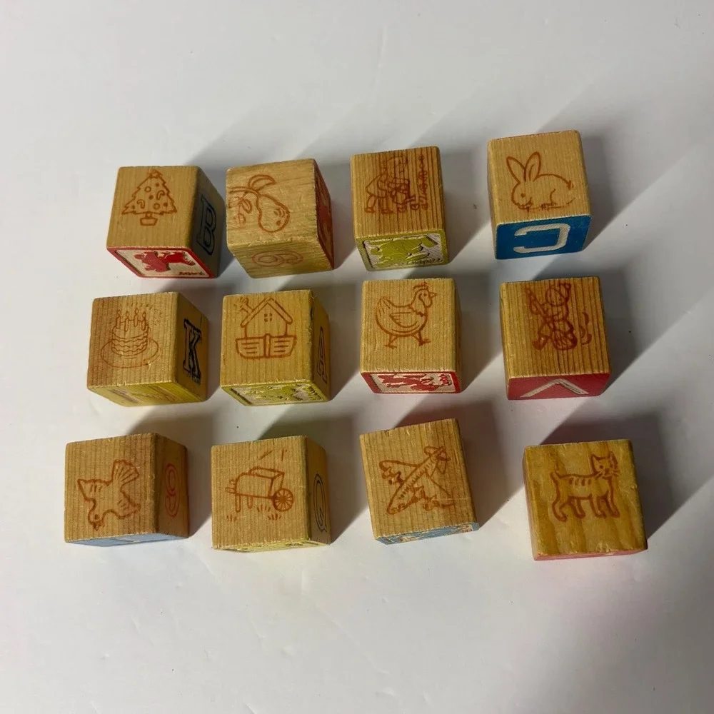Vintage Disney Wooden Alphabet Blocks 12pc Characters Numbers Letters Decor